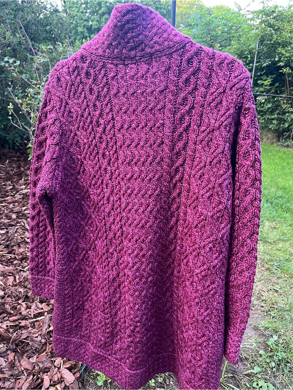 Aran Crafts 💯 Merino Wool Sweater Coat/Cardigan. Berry / Magenta. Size ZL. New. - Picture 5 of 11